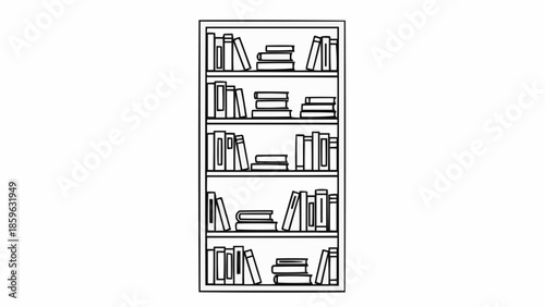 Simple Line Art Drawing of a Bookshelf Full of Books.