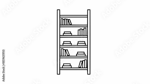 Simple Line Art Drawing of a Bookshelf with Books.