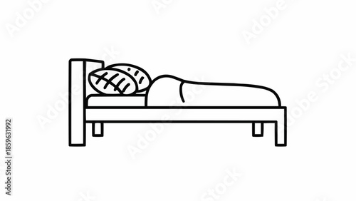 Simple Line Art Illustration of a Bed with a Person Sleeping.