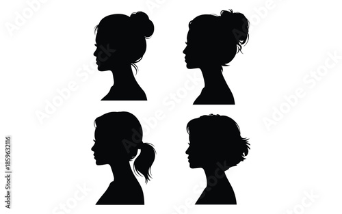 Beautiful Set Of Black Woman Profile Silhouettes With Various Elegant Updo Hairstyles