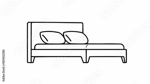 Simple Line Drawing of a Modern Bed with Pillows.