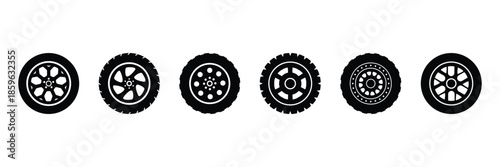 Vehicle Wheel and Tire Icons  Car Rim and Auto Wheel Silhouette Vector Icon Set . Car Wheel and Tire Icon Set Vehicle Rim, Auto Wheel and Tire Silhouette Vector .eps10
