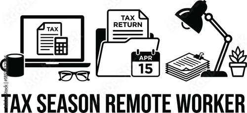 Tax season remote worker completing financial tasks online.