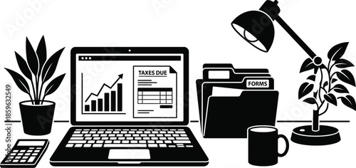 Tax season remote worker completing financial tasks online.