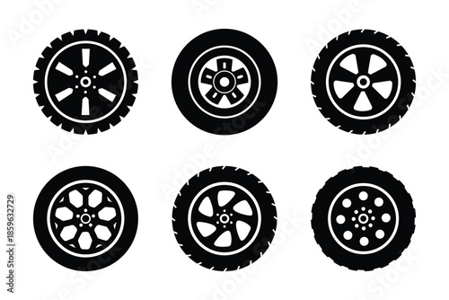 Car tire tread tracks, motorcycle racing wheels and dirty tires track. Tyres road maintenance vector automobile. Auto wheel tyre. eps10