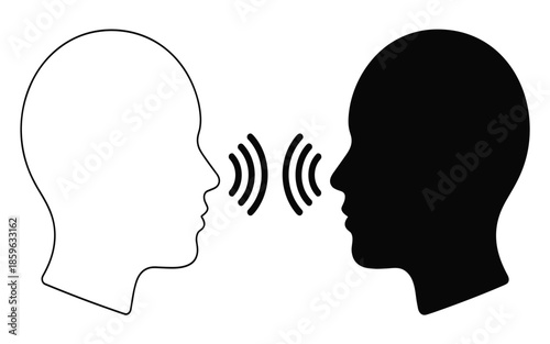 Professional Communication Concept Vector Icon Featuring Two Human Head Silhouettes And Sound Waves