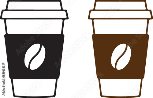 Coffee cup vector icon. Brown and black coffee cup icon set. Linear coffee cup icons. Vector illustration.