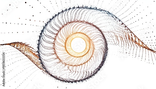 A spiral composed of dot-like lines with a central hole, gradient colors, on white