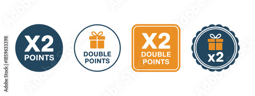 Double points badges vector illustration for rewards programs, featuring promotional and loyalty icons suitable for digital marketing, apps, and customer engagement projects