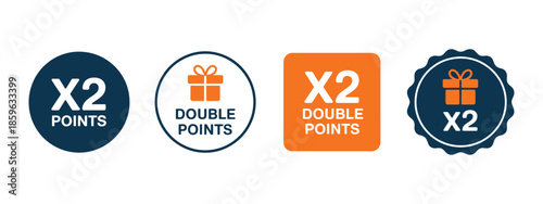 Double points badges vector illustration for rewards programs, featuring promotional and loyalty icons suitable for digital marketing, apps, and customer engagement projects