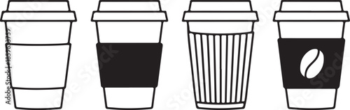 Coffee cup vector icon set. Paper coffee cup icon isolated on white background. Coffee icons. Linear coffee cup icons.