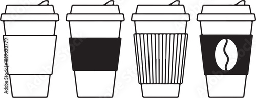 Coffee cup vector icon. Paper coffee cup icon isolated on white background. Coffee icons. Linear coffee cup icons.