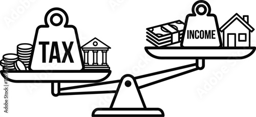 Tax burden balancing on financial scales vector illustration