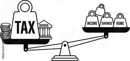 Tax burden balancing on financial scales vector illustration