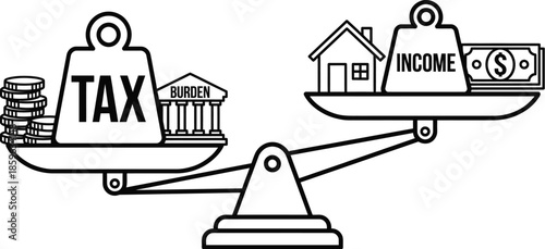 Tax burden balancing on financial scales vector illustration