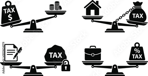 Tax burden balancing on financial scales vector illustration