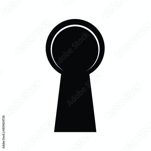A black keyhole shape against a white background, minimal and geometric