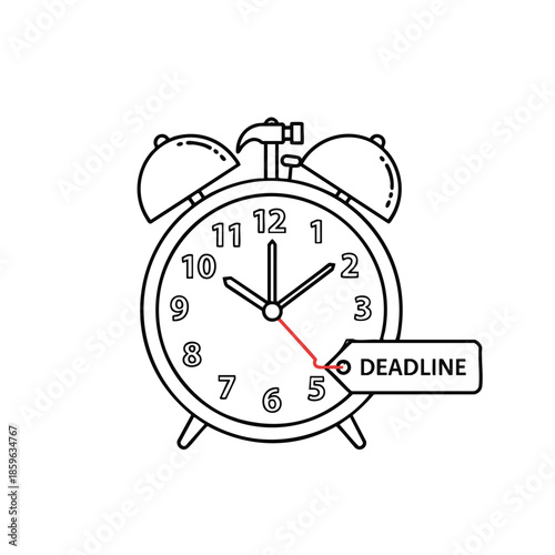 A clock illustration with deadline tag. The time is close to five