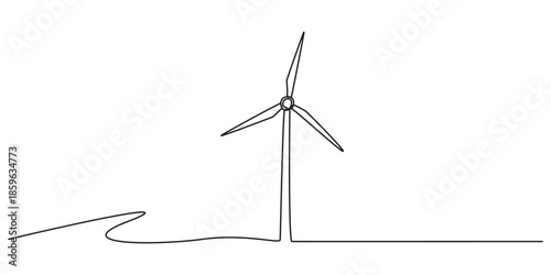 Continuous one line drawing of wind turbines eco energy. simple wind turbines outline vector illustration, Wind mill, wind generator energy, single continuous line art drawing. Windmill tower save pro