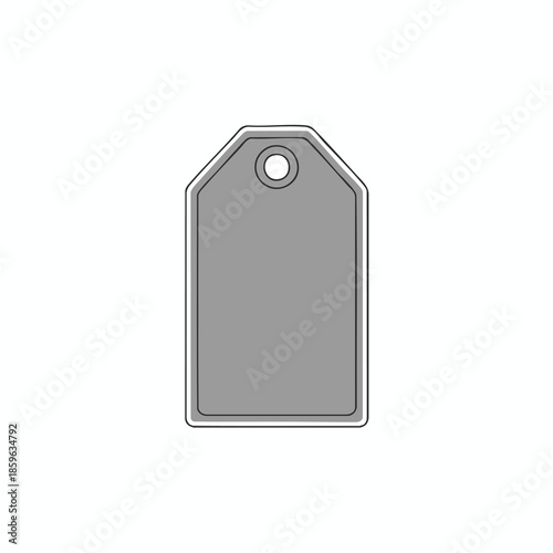 A gray tag with a hole at the top, bordered in black and white, against white