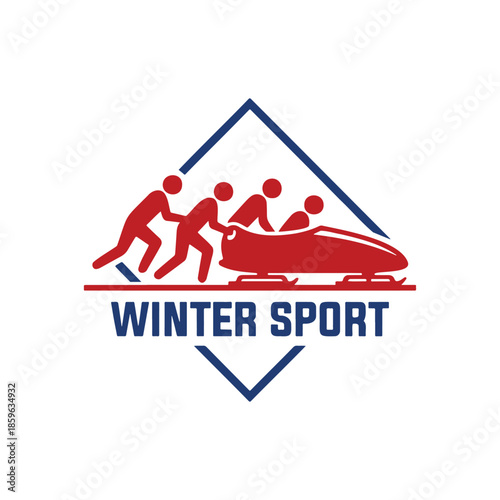 Winter sport bobsleigh logo in diamond shape representing teamwork and competition.