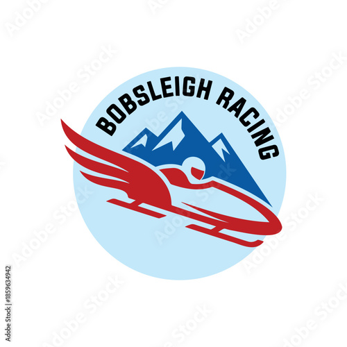 Winged bobsleigh racing logo highlighting speed, motion, and aerodynamic performance.