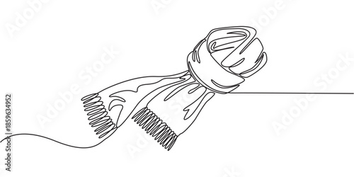 Scarf one line drawing vector. concept of dressing warmly, cold snap or autumn-winter season, single continuous line drawing scarf, Autumn scarf continuous one line drawing, single line art element.