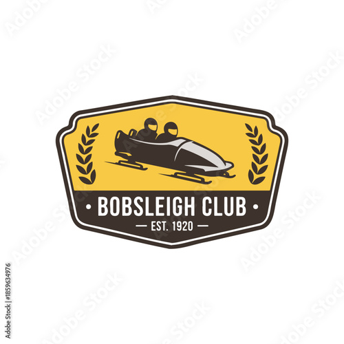 Premium bobsleigh club shield logo symbolizing strength, prestige, and winter competition.