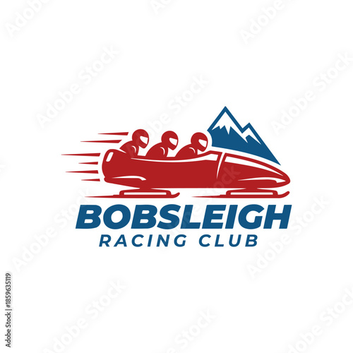Bobsled racing logo with mountain and snow elements representing winter adventure sports.