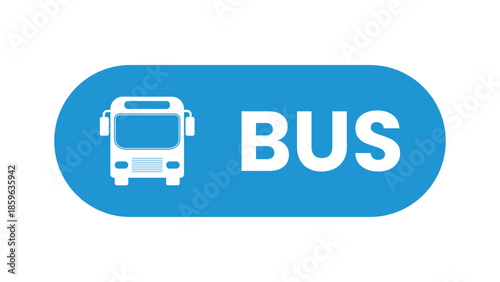 Bus stop sign, Transport station clipart, bus front view, blue and white vector illustration