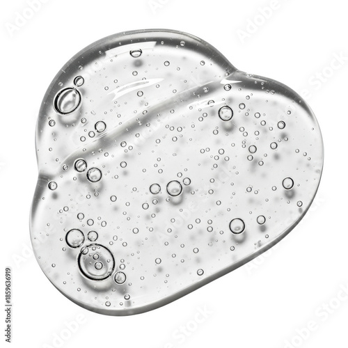 Clear gel or liquid with bubbles on black background for skincare or cosmetic product
