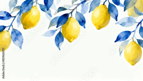 Watercolor painting of lemons on branches