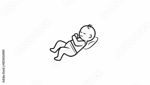 Simple Line Drawing of a Sleeping Baby on a Pillow.
