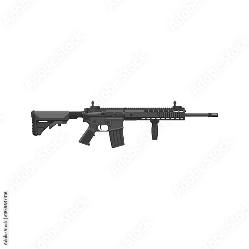Automatic black M16 assault rifle and military machine gun isolated on white background as a vector firearm weapon for army and war shooting