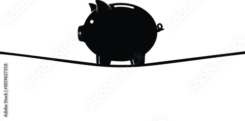 Balance concept: Piggy bank on a rope. Risk and stability of savings. Financial balance.