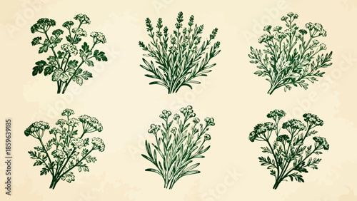 Six botanical illustrations of herbs