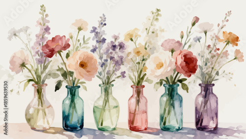 Flowers in Colorful Vases