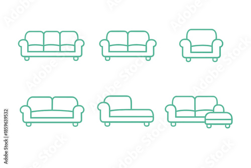 Collection of Sofa and Couch Icons on a Gradient Background