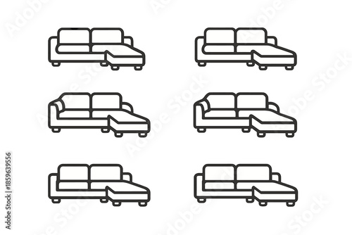 Set of six sofa icons with chaise lounges