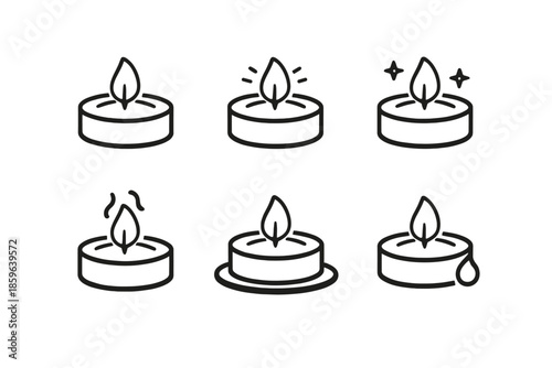 Set of Six Different Candle Icons