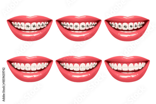 Smiling mouths with braces