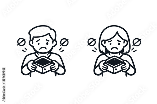 Sad person holding empty box and zero sign