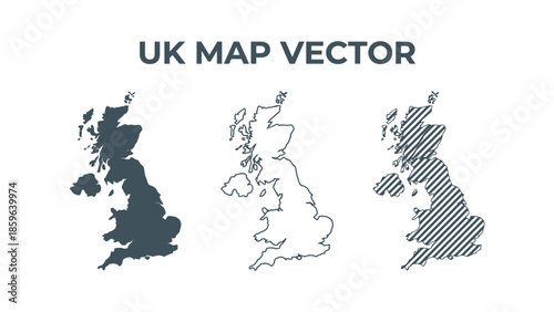 UK map vector illustration with three styles shown