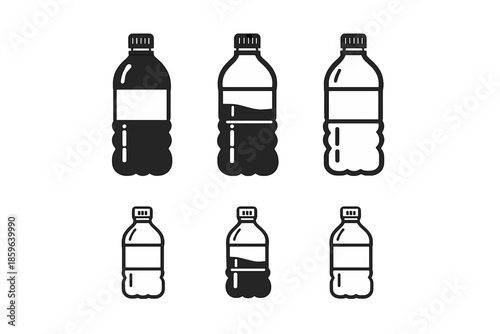 Set of six bottle icons with varying fill levels
