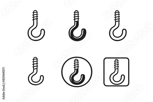 Set of six screw hook icons on a dark gray background