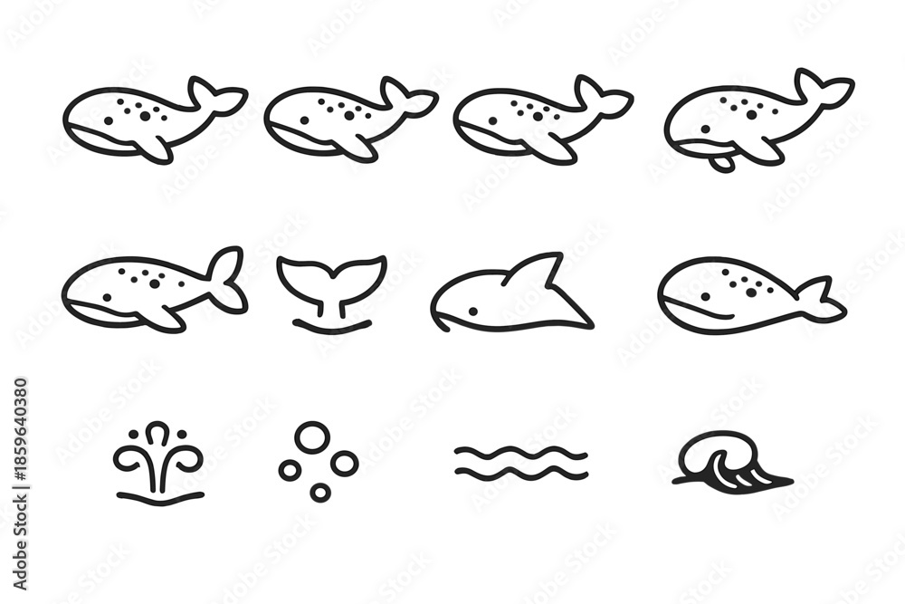 Obraz premium Whale Icons Set with Ocean Elements