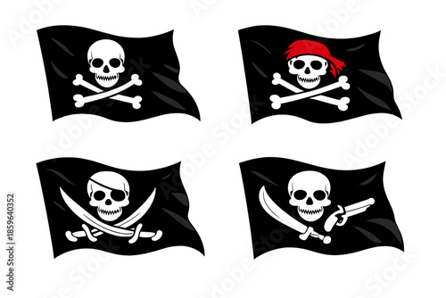 Set of Four Pirate Flags