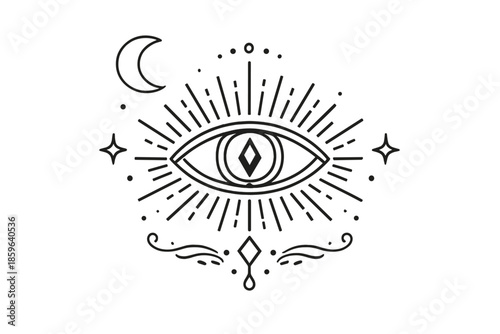 Esoteric Eye Symbol with Moon and Stars