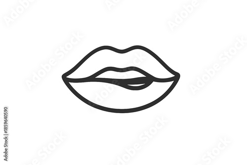 Stylized Lips Biting Lower Lip Graphic on Gray Background