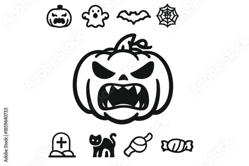 Halloween Icons on a Gray Background